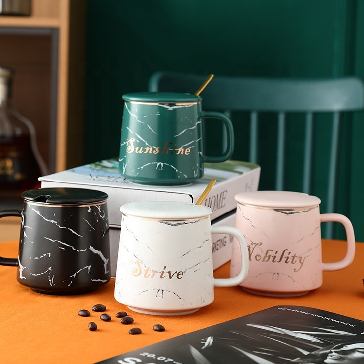CREATIVE COFFEE MUG | Nordic Marble Mug with Spoon and Lid - The ...