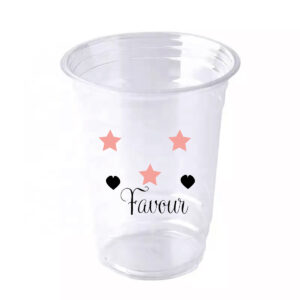 FAVOUR | Personalised Large Disposable PET Cup with Lids and Straws | Star Heart Shape Theme
