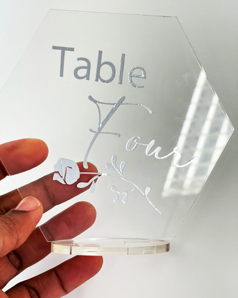 Personalised Acrylic Wedding Table Name Stand with Rose Detail