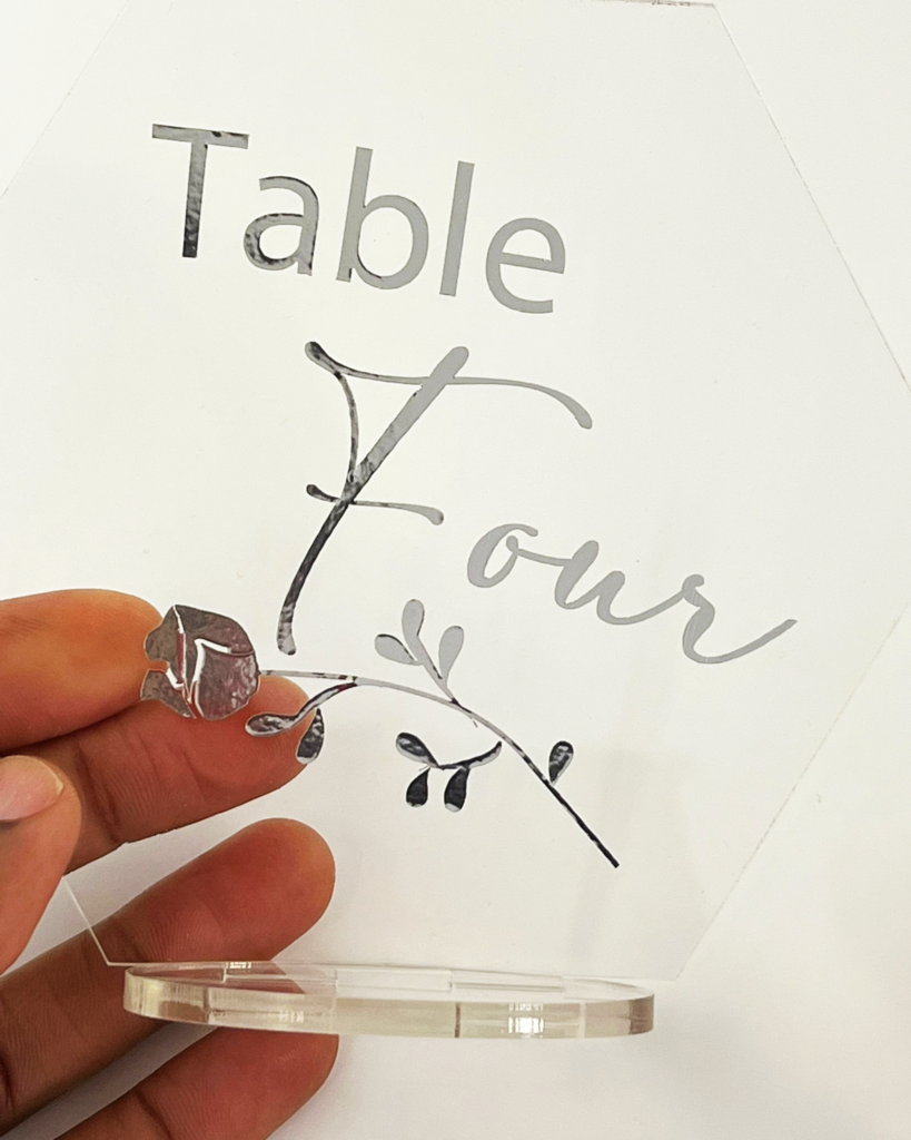 Personalised Acrylic Wedding Table Name Stand with Rose Detail Wedding Numbers Settings for