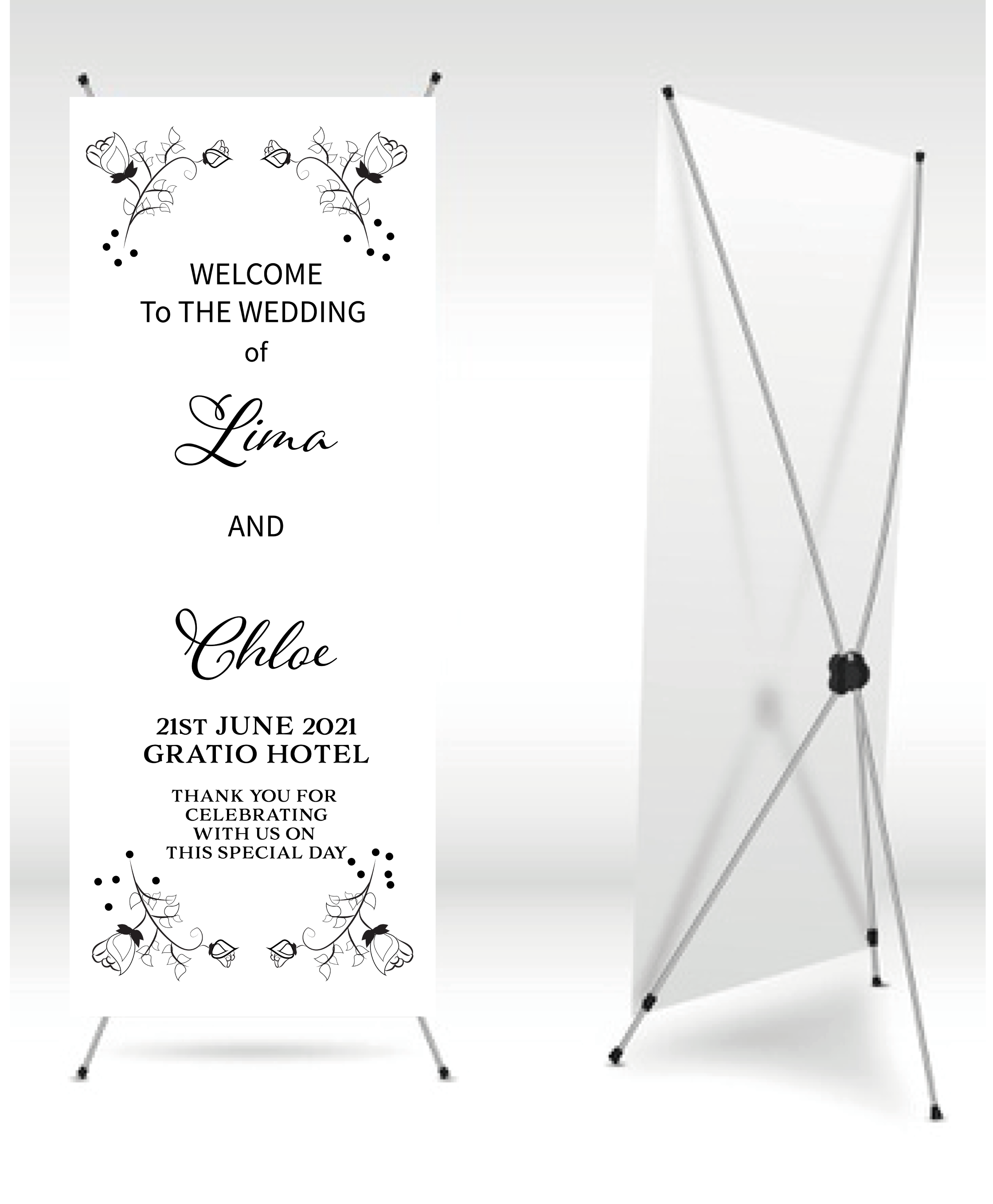 WEDDING DAY TABLE BANNER PERSONALISED NAMES DATE ETC 